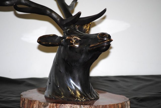 Pair bronze deer sculptures Italian 1940