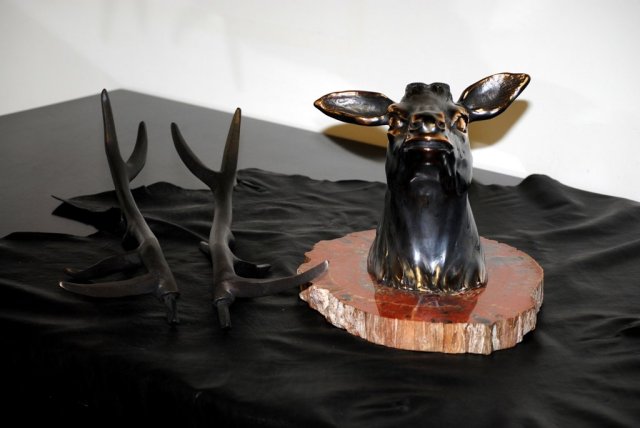 Pair bronze deer sculptures Italian 1940