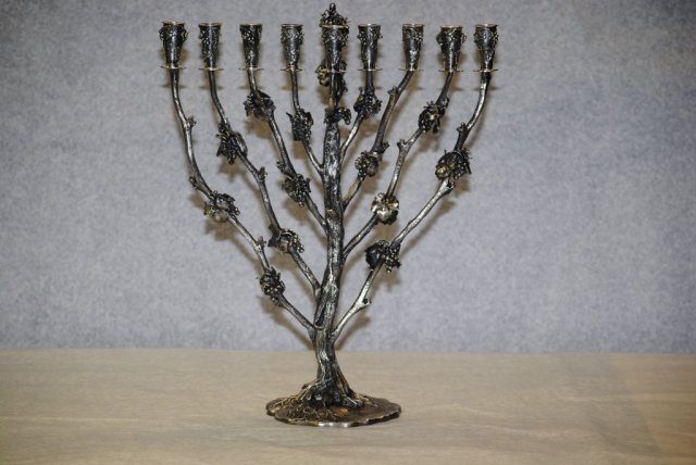 Grape tree sterling silver menorah Italian 1930