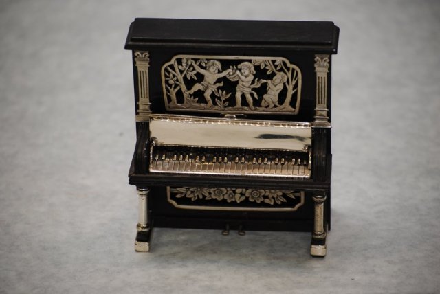 Miniature ebony and silver upright piano Italian 1950