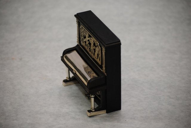 Miniature ebony and silver upright piano Italian 1950