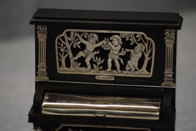 Miniature ebony and silver upright piano Italian 1950