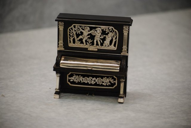 Miniature ebony and silver upright piano Italian 1950