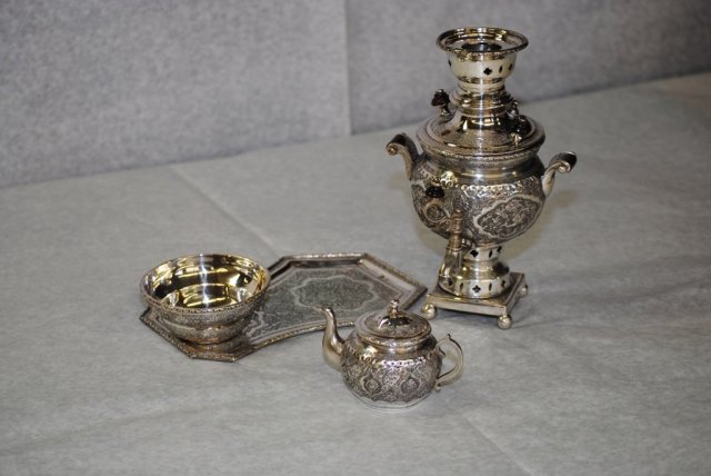 Persian Silver small samovar on stand - teapot and waste bowl 1920