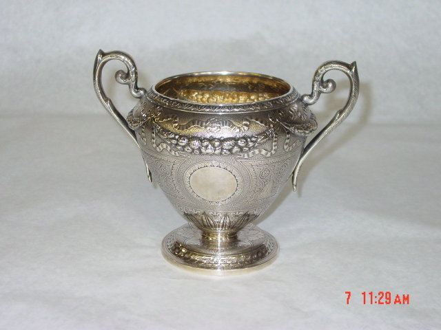 Pair antique Victorian sugar bowl and creamer Glasgow 1869