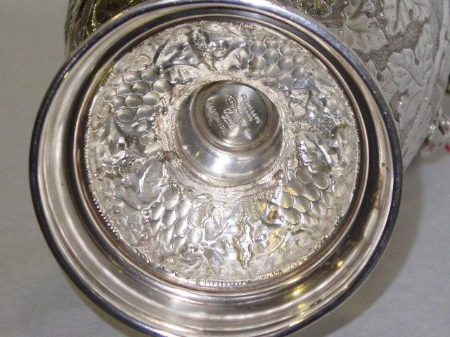Grape style repoussè wine ewer with charger dish Italian 1950
