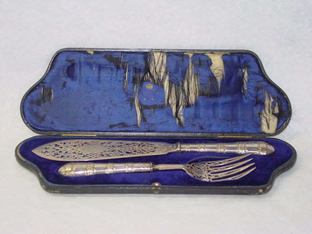 Antique fish serving set Victorian Sheffield 1868