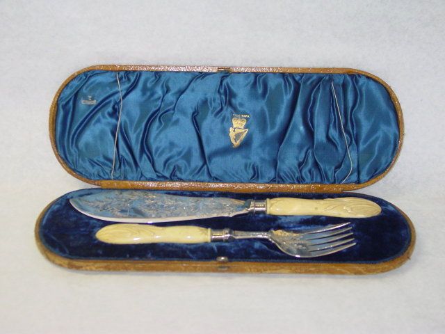 Antique fish serving set Victorian London 1877