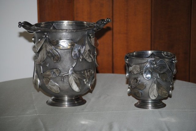 Laurel leaves pair champagne and ice buckets Italian 1950