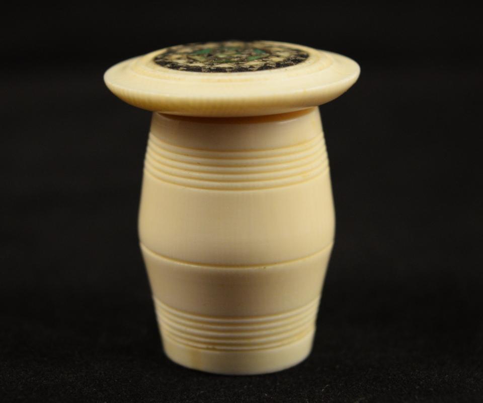Antique Pre-Ban Ivory Sewing Collectible - Thread Holder Ornate Top