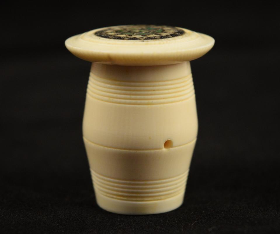 Antique Pre-Ban Ivory Sewing Collectible - Thread Holder Ornate Top