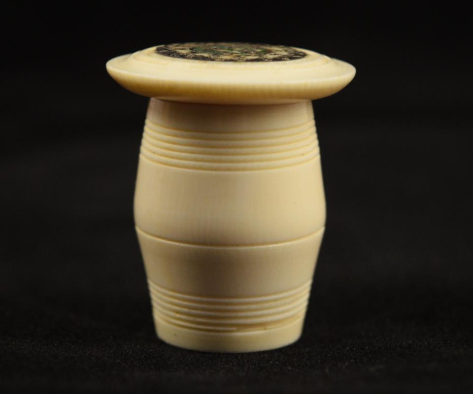 Antique Pre-Ban Ivory Sewing Collectible - Thread Holder Ornate Top