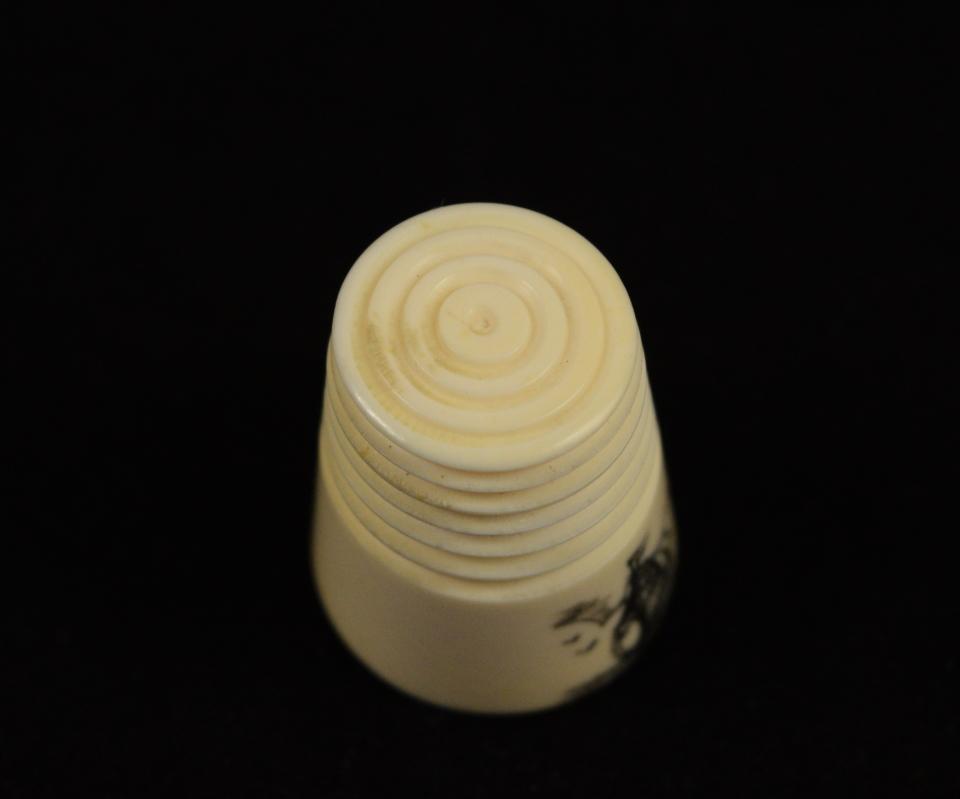 Antique Pre-Ban Ivory Sewing Collectible - Scrimshaw Sailboat Thimble