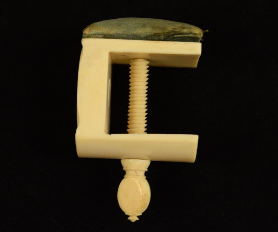 Antique Pre-Ban Ivory Sewing Collectible - Pincushion Clamp