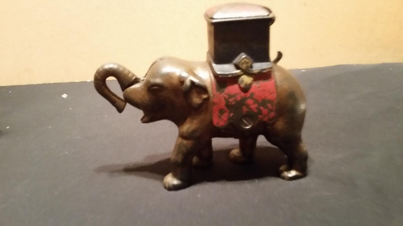 Mechanical Bank Elephant with Howdah Cast Iron Vintage