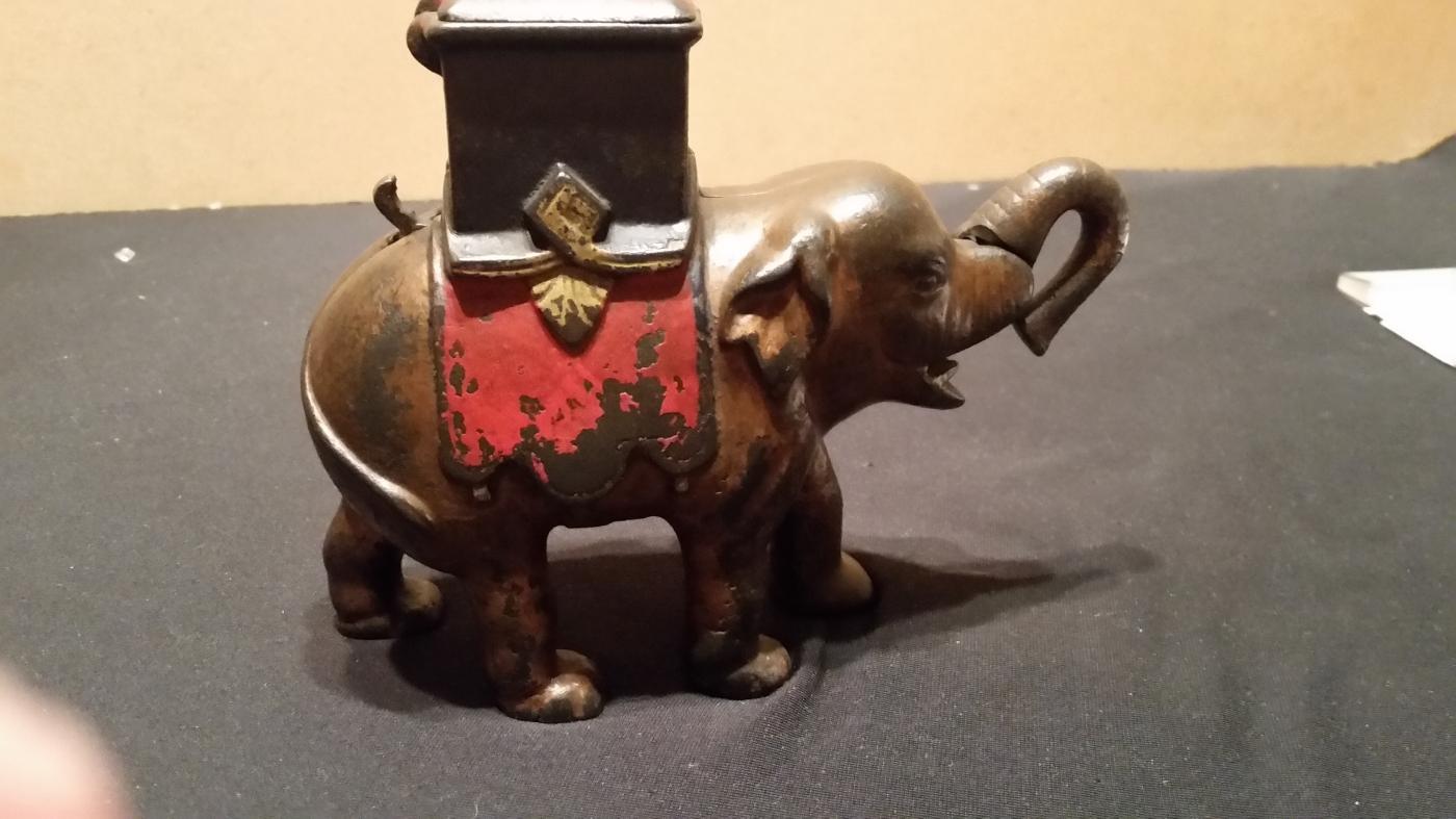 Mechanical Bank Elephant with Howdah Cast Iron Vintage