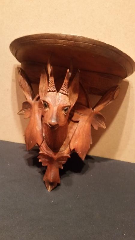 Carved Wood Deer Glass Eyes Shelf Holder