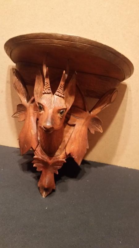 Carved Wood Deer Glass Eyes Shelf Holder