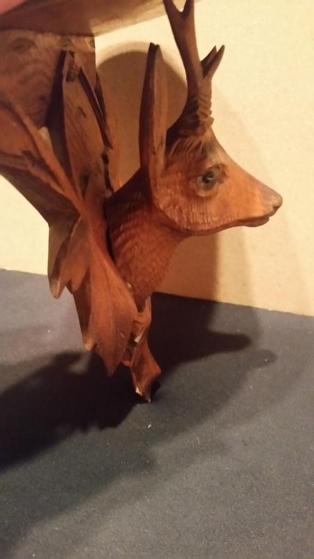 Carved Wood Deer Glass Eyes Shelf Holder