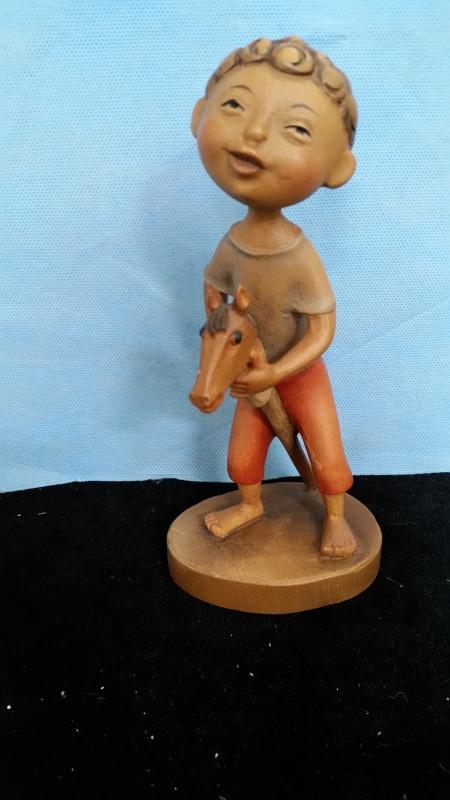 Anri Boy with Hobby Horse Hand Carved 7.5 Inches tall
