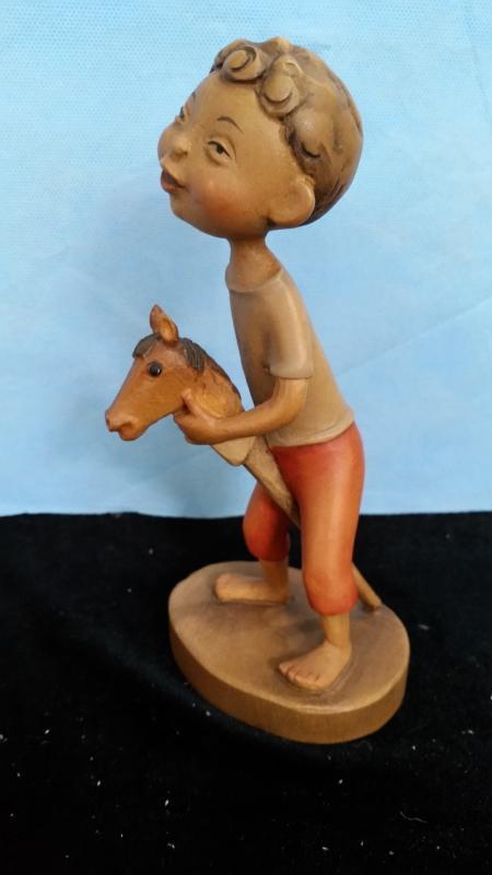 Anri Boy with Hobby Horse Hand Carved 7.5 Inches tall