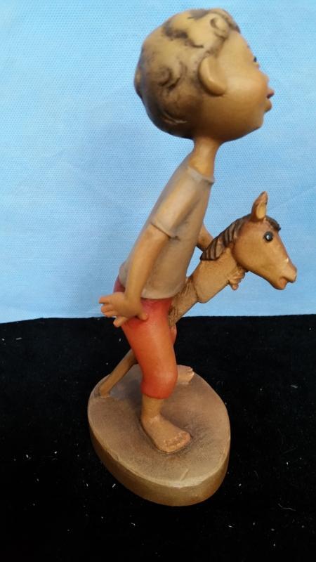 Anri Boy with Hobby Horse Hand Carved 7.5 Inches tall