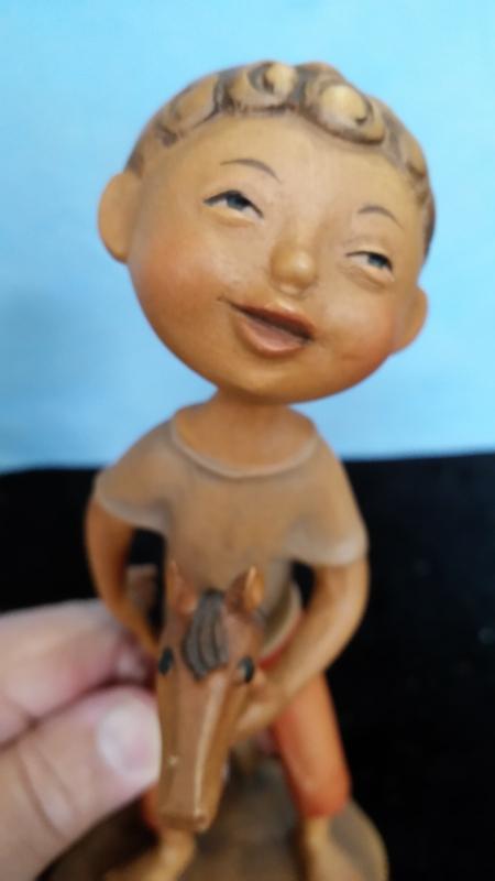 Anri Boy with Hobby Horse Hand Carved 7.5 Inches tall