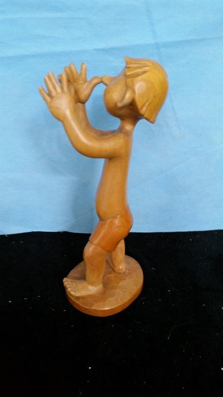 Anri Boy Both Hands on Nose Hand Carved wood 9.5