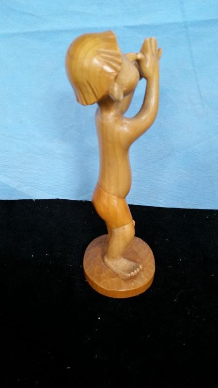 Anri Boy Both Hands on Nose Hand Carved wood 9.5