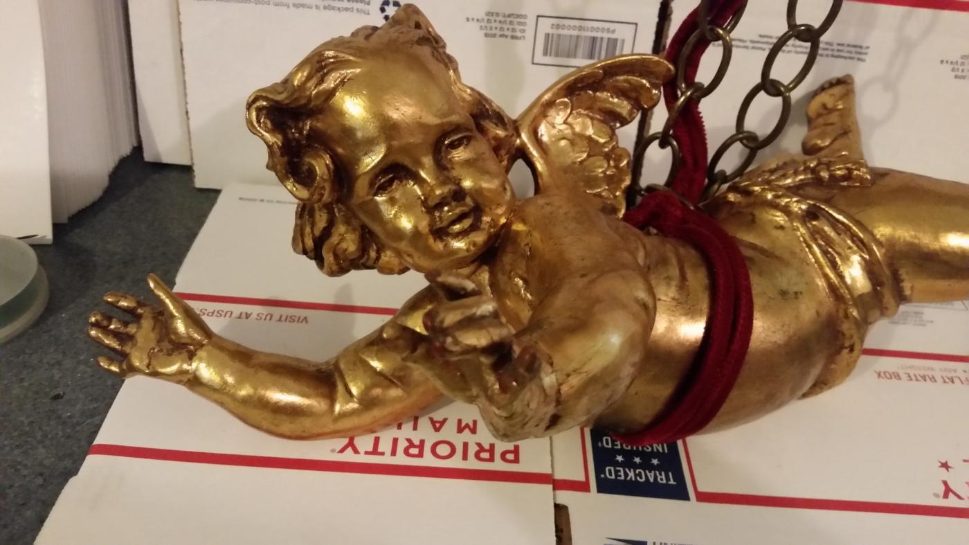 Putti Hand Carved Wood Anger 21 inches long