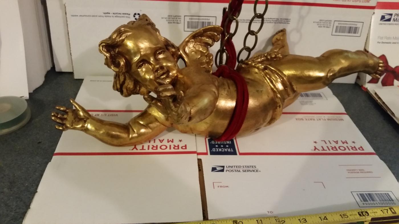 Putti Hand Carved Wood Anger 21 inches long