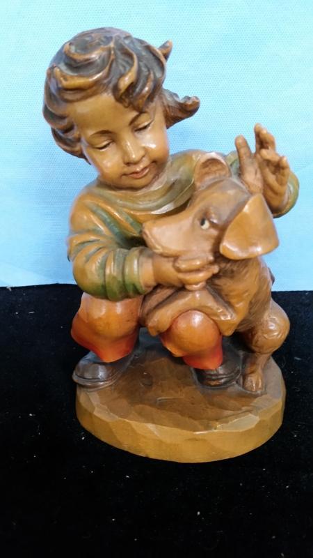 Anri 7.5 Inch Boy with Dog Hbd Carved Wood
