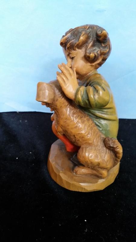 Anri 7.5 Inch Boy with Dog Hbd Carved Wood