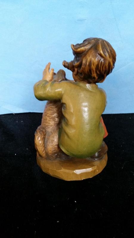 Anri 7.5 Inch Boy with Dog Hbd Carved Wood