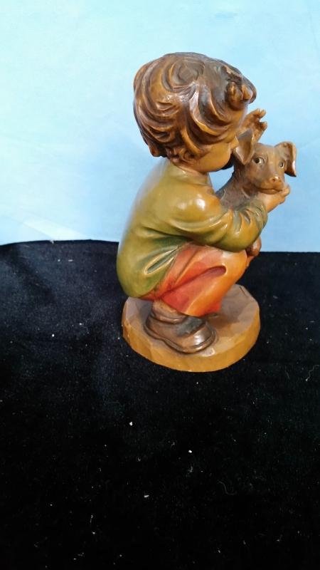 Anri 7.5 Inch Boy with Dog Hbd Carved Wood
