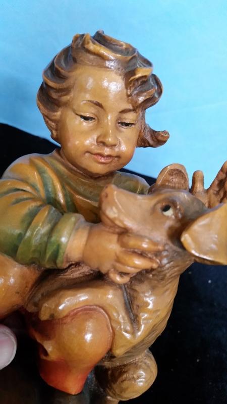 Anri 7.5 Inch Boy with Dog Hbd Carved Wood