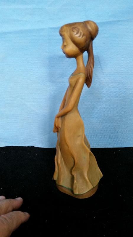 Anri 9.75 Girl with Fan Hand Carved Wood Vintage