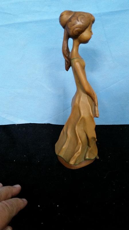 Anri 9.75 Girl with Fan Hand Carved Wood Vintage