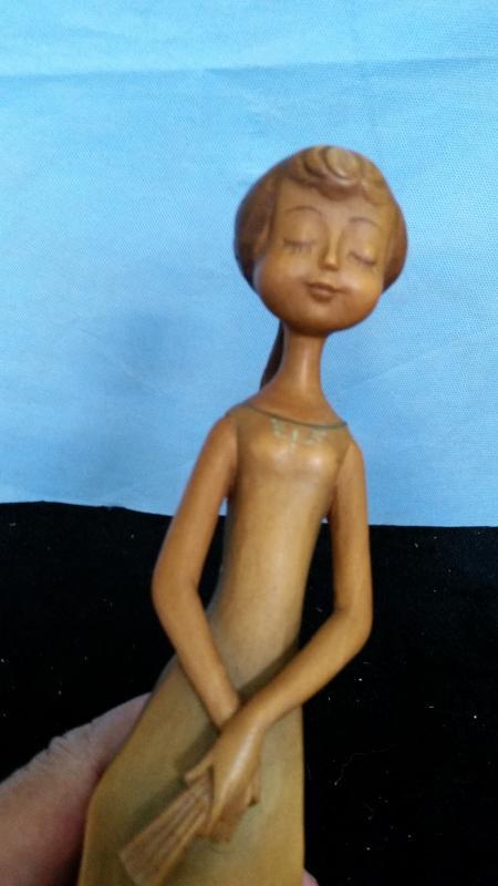 Anri 9.75 Girl with Fan Hand Carved Wood Vintage