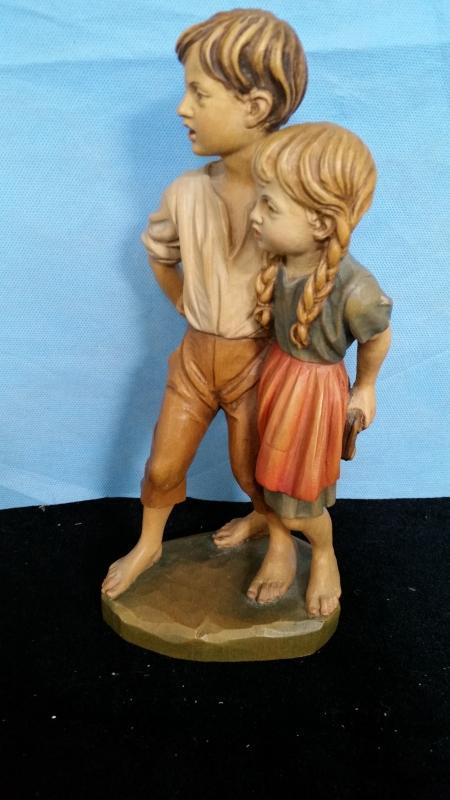 Anri Boy and Girl 10 Inch Young Love Hand Carved Wood