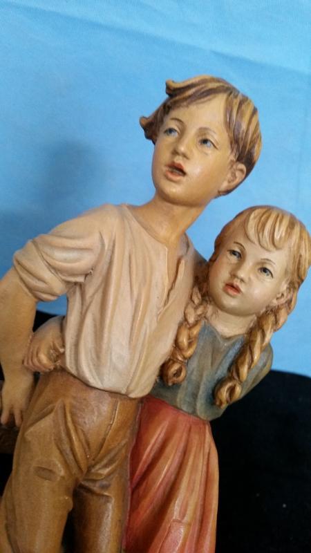 Anri Boy and Girl 10 Inch Young Love Hand Carved Wood