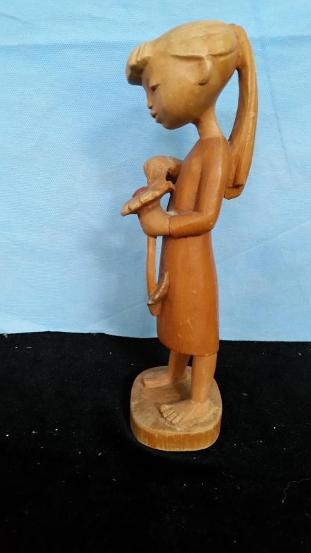 Anri 9.5 Inch Girl with Flower Hand Carved Wood