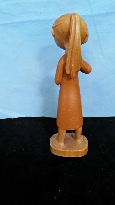 Anri 9.5 Inch Girl with Flower Hand Carved Wood