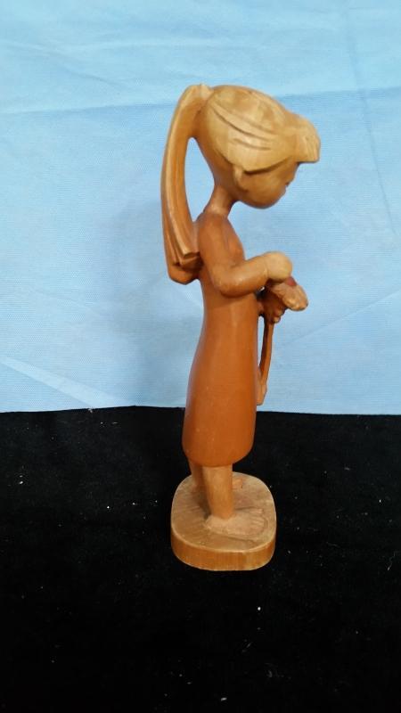 Anri 9.5 Inch Girl with Flower Hand Carved Wood
