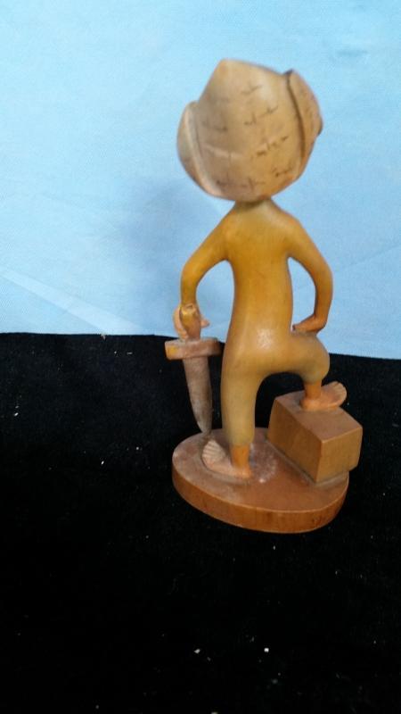 Anri 8 Inch Boy with Sword and paper Hat Hand Caarved Wood Vintage