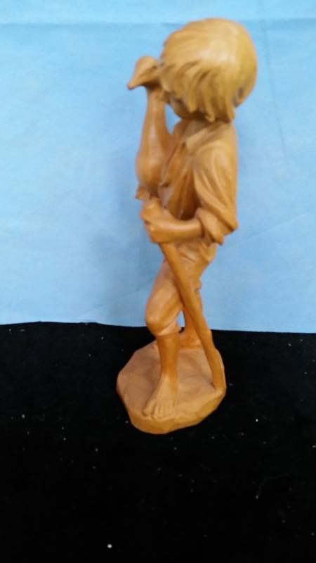 Anri 9.5 Inch Boy Holding Duck Hand Carved Vintage