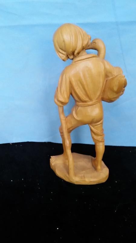 Anri 9.5 Inch Boy Holding Duck Hand Carved Vintage