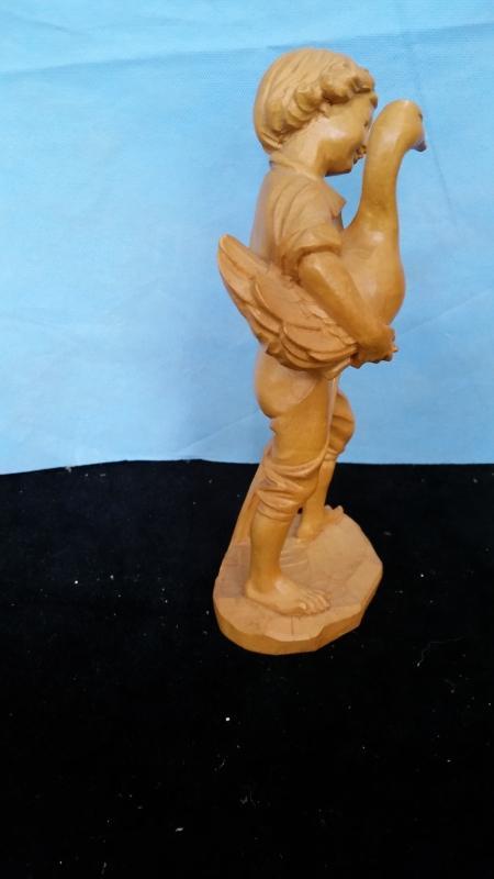 Anri 9.5 Inch Boy Holding Duck Hand Carved Vintage