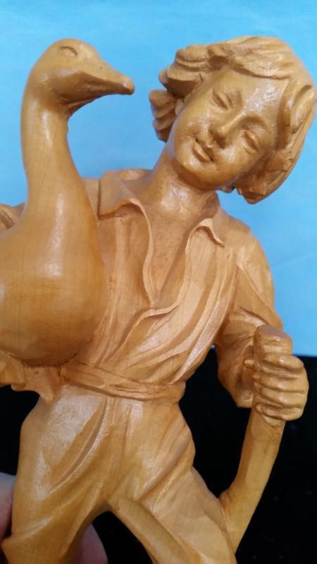 Anri 9.5 Inch Boy Holding Duck Hand Carved Vintage