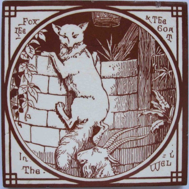 Antique English Picture Tile - Aesop's Fables
